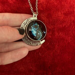 Silver and Blue Crescent Moon Pendant Necklace